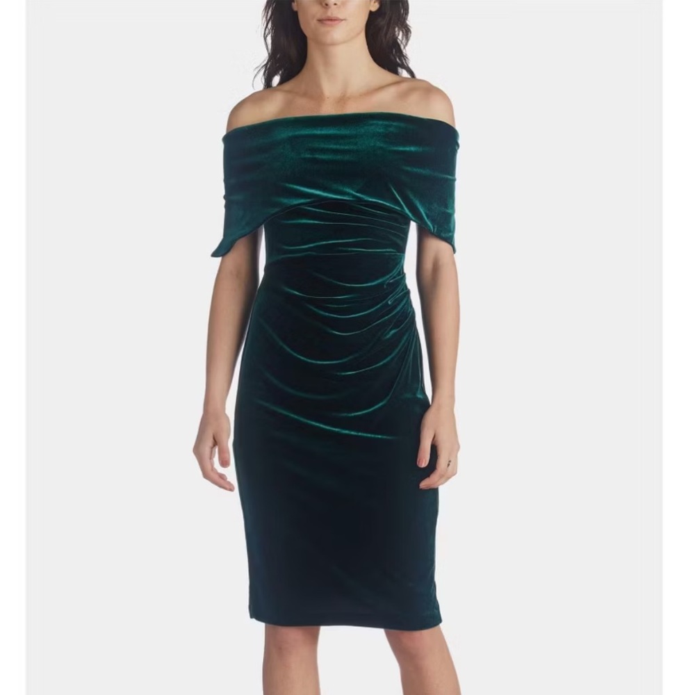 Vince Camuto Womens Velvet Mini Cocktail Cold-Shoulder Dress - Green - Size 8